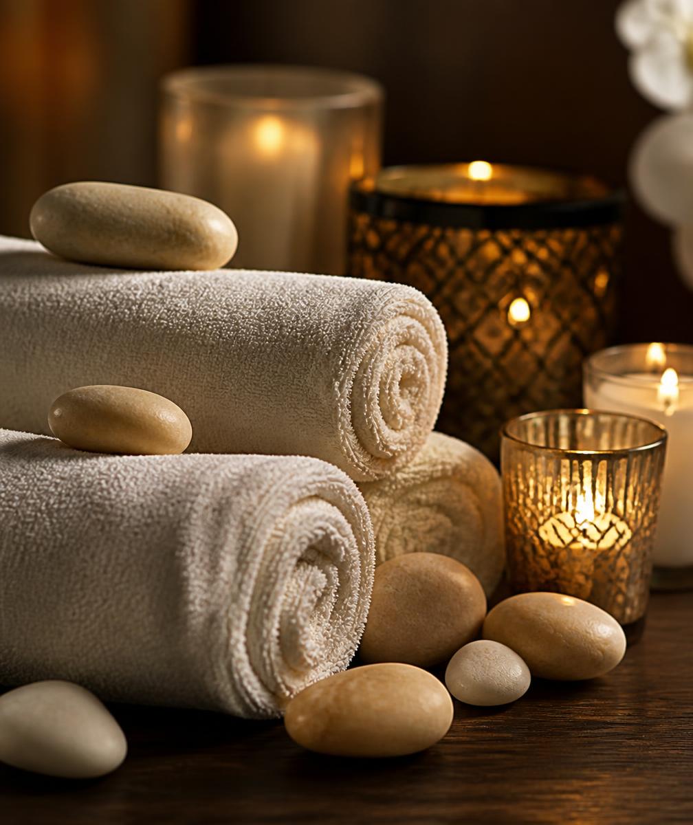 Luxury spa towels and stones